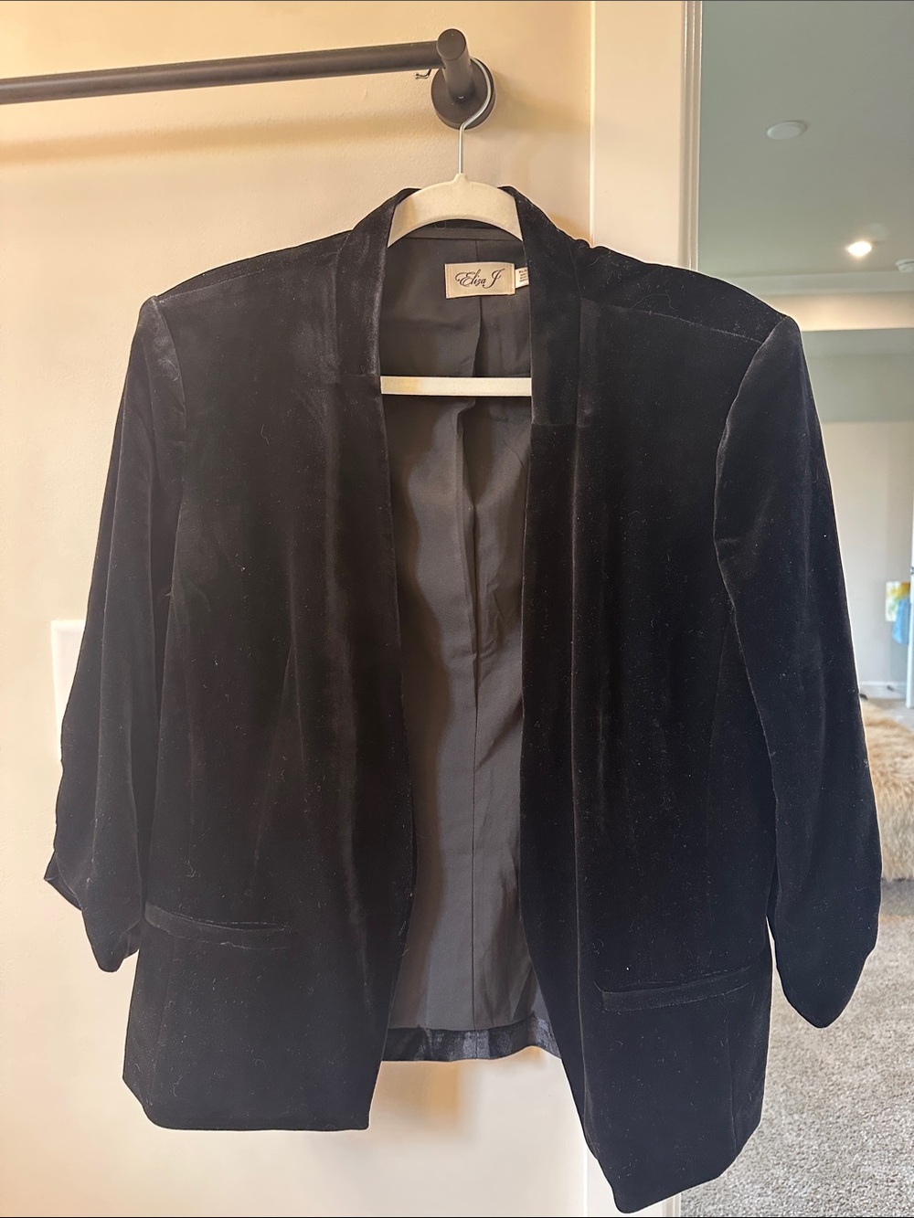 Eliza J Black Velvet Open-Front Blazer